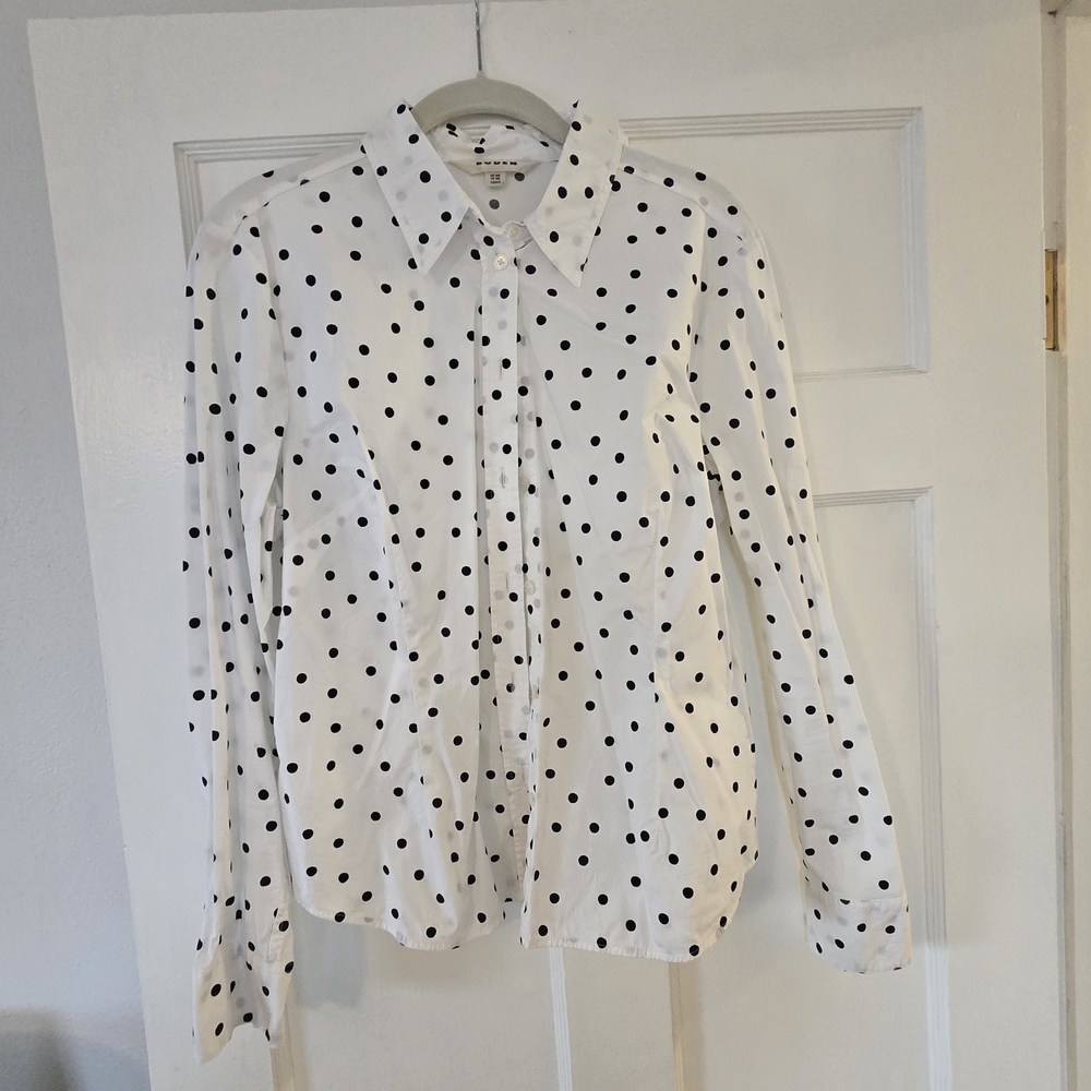 Boden White and Black Polka Dot Button Down Shirt